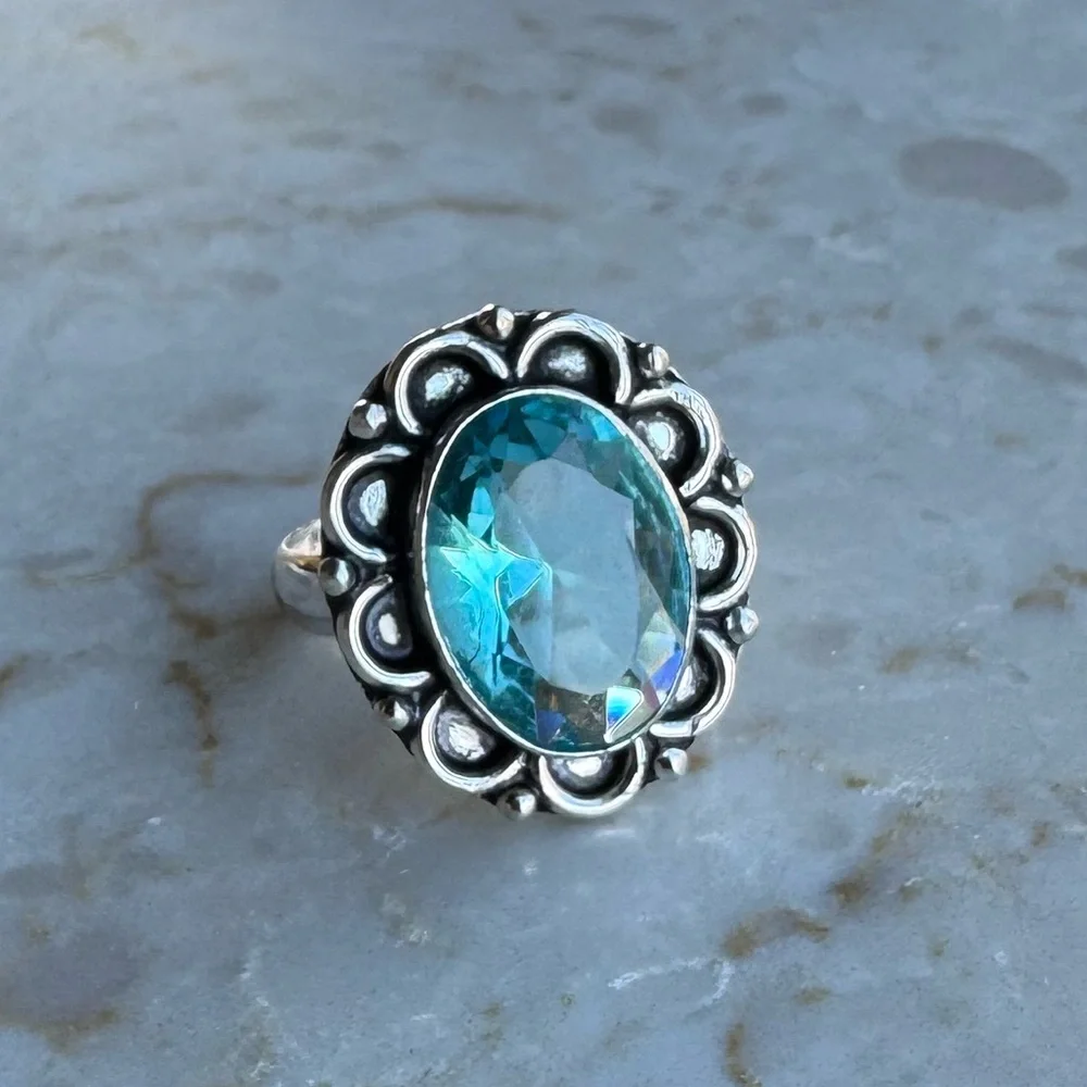 NWOT Sundance Hydrangea Morning Ring, Blue Topaz, Sterling Silver